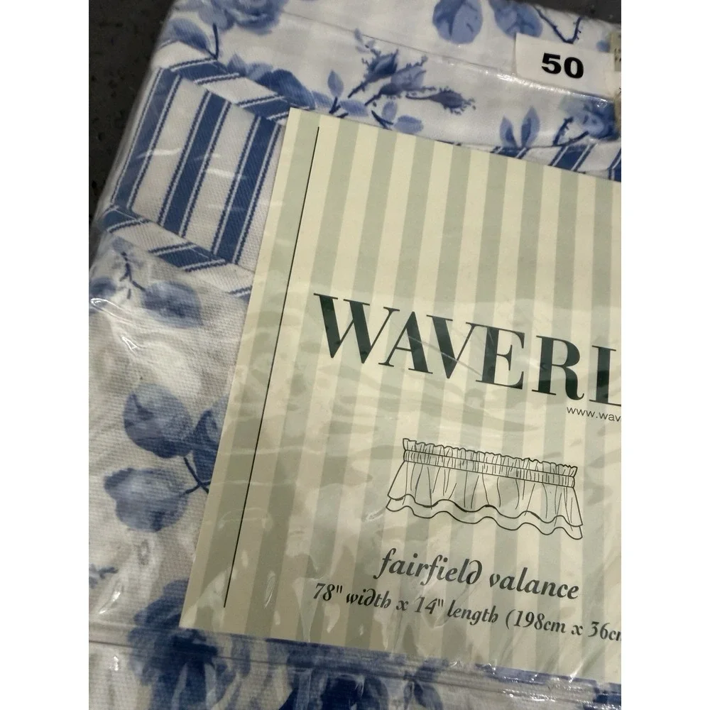 Vtg WAVERLY Fairfield Valance Arbor Rose Delft Blue Floral Stripes 78